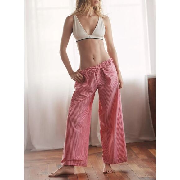 Anthropologie The Wren Boxer Pants Small Petite SP Pink Stripe Wide Leg Lounge - Picture 4 of 13